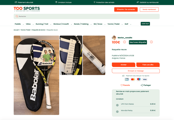 raquette de tennis d'occasion sur Too Sports